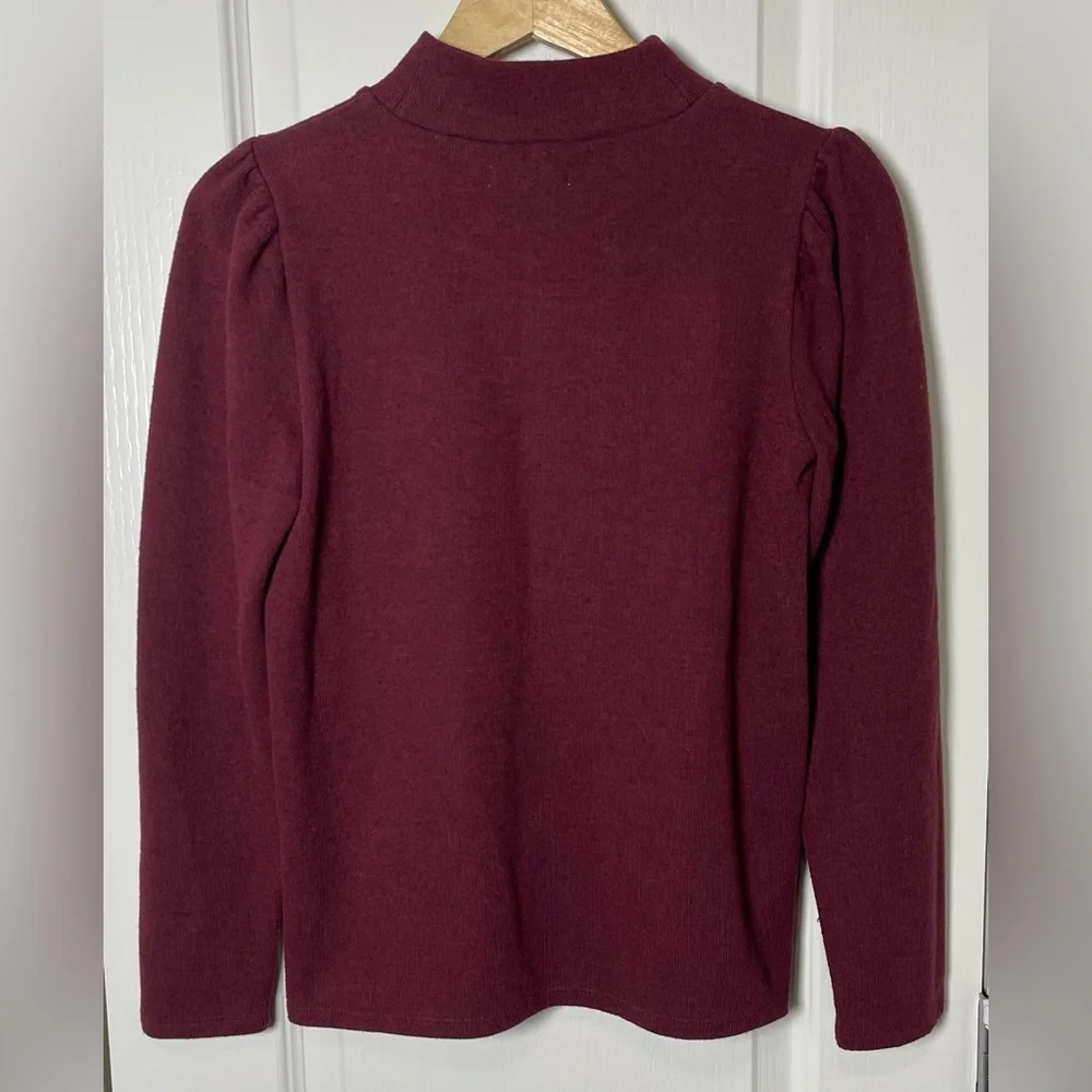 Madewell Plush Mockneck Puff-Sleeve Burgundy Top Size Small - Picture 5 of 9
